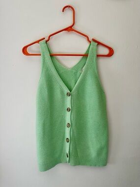 Bright Green LOFT Button Up Knit Tank Top